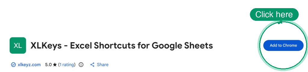 XLKeys Chrome Web Store listing with the Add to Chrome button highlighted